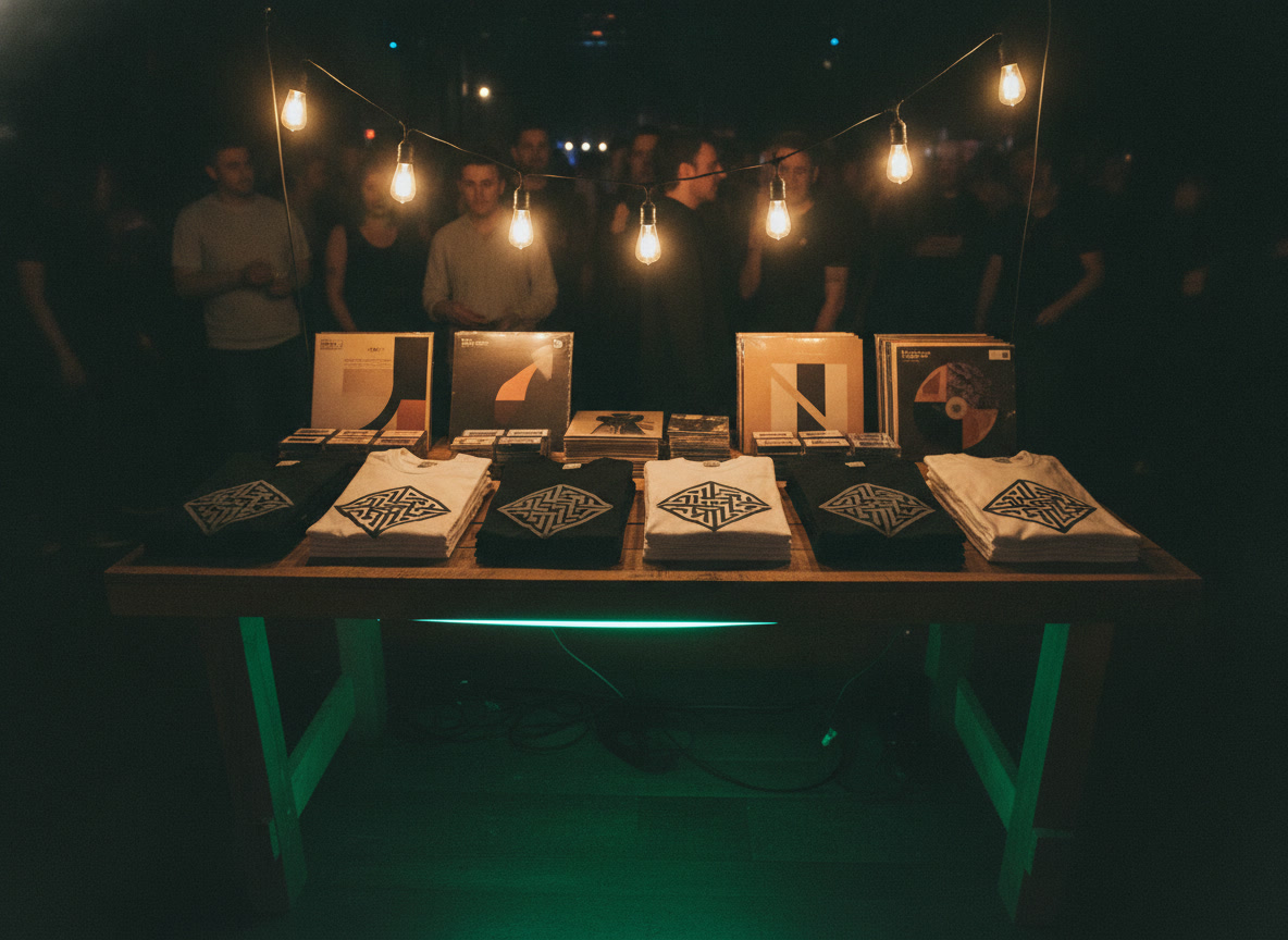 A merch table at a small venue